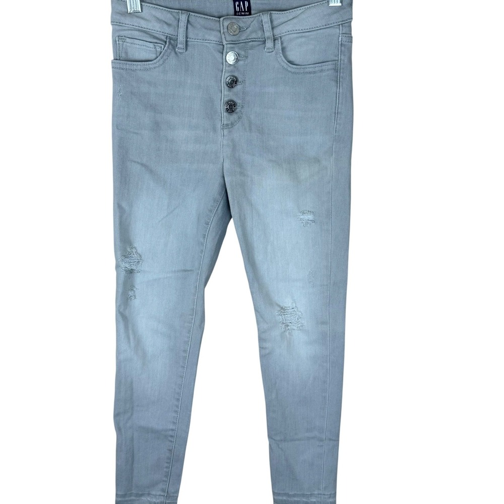 Gap Girls Light Grey Distressed High Rise Ankle Jegging Jeans Size 10 Button Fly